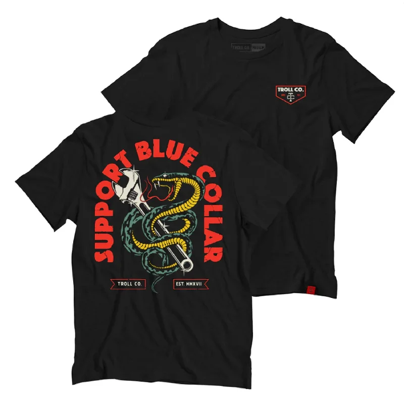 Men's seamless t-shirt-Troll Co. Men's Serpent "Support Blue Collar" Graphic T-Shirt