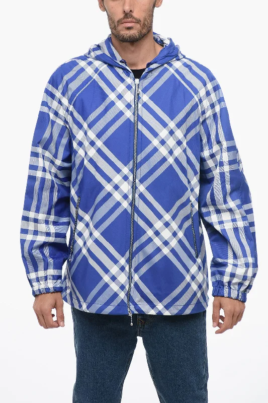 Men's lightweight puffer jacket-Burberry Check Print Hooded Windbreaker