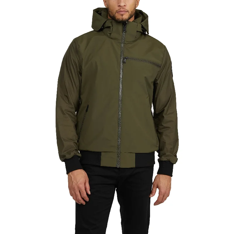 Men's adventure-ready fleece jacket-Pajar Men’s Pierce Mixed-Media Rain Bomber Jacket with Fixed Hood