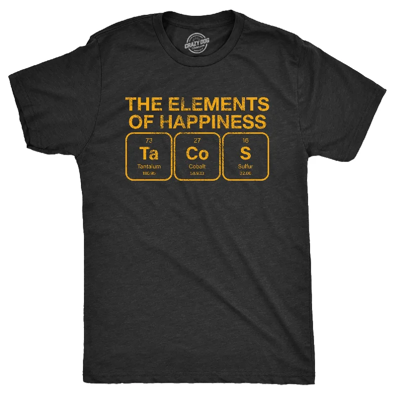 Men's graphic print t-shirt-The Elements Of Happiness Tacos Men's T Shirt