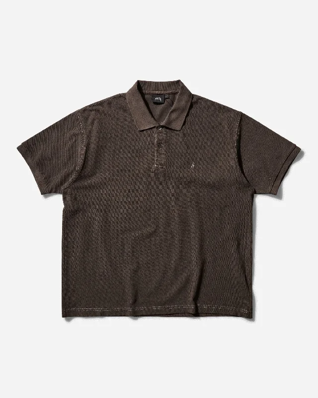 Men's graphic print t-shirt-Men's Pique Polo Pigment Dyed Brown