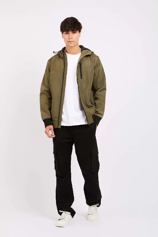 Men's wrinkle-free parka-Men Rain Jacket Olive