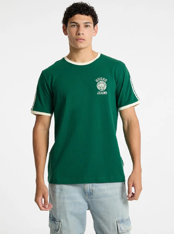 Men's high-performance t-shirt-Guess Jeans Green Contrast Trim T-Shirt