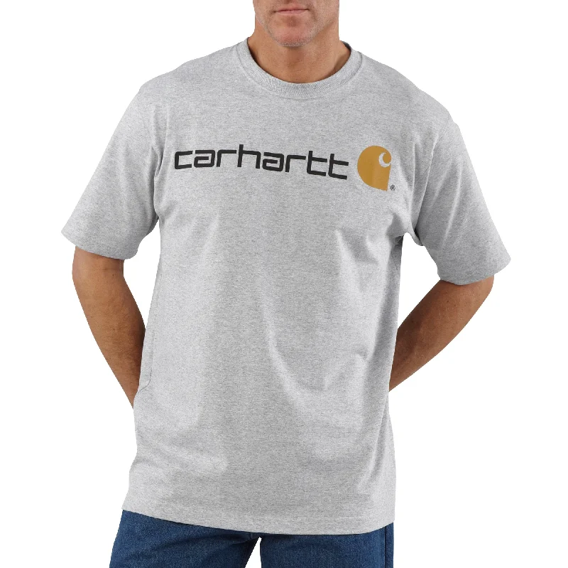 Men's lightweight travel t-shirt-Carhartt Men's Signature Logo Short Sleeve T-Shirt_Heather Grey