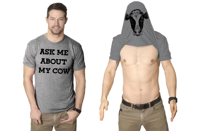 Men's retro-inspired t-shirt-Ask Me About My Cow Flip Men's T Shirt