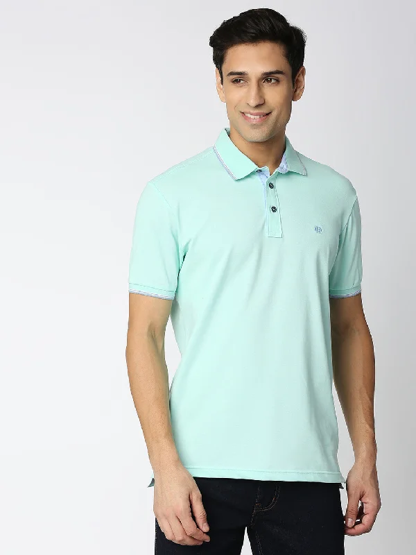 Men's durable dress polo shirt-Aqua Green Pique Lycra Polo T-shirt