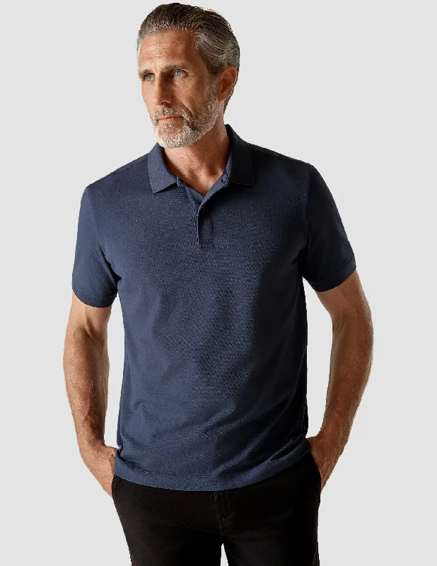 Men's modern dress polo shirt-Piquet Polo Shirt Navy