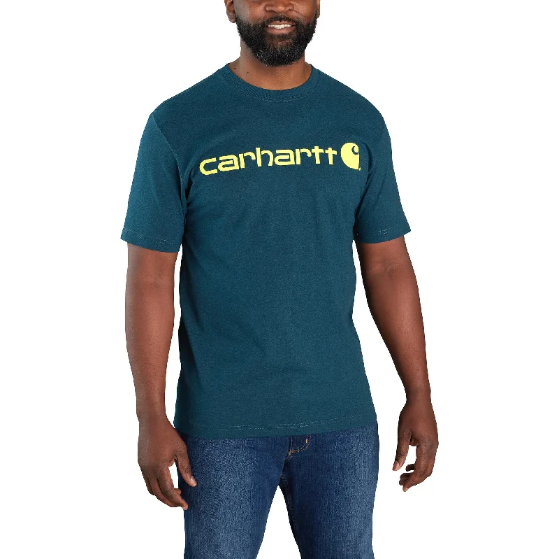 Men's longline t-shirt-Carhartt Men's Signature Logo Short Sleeve T-Shirt_Night Blue Heather