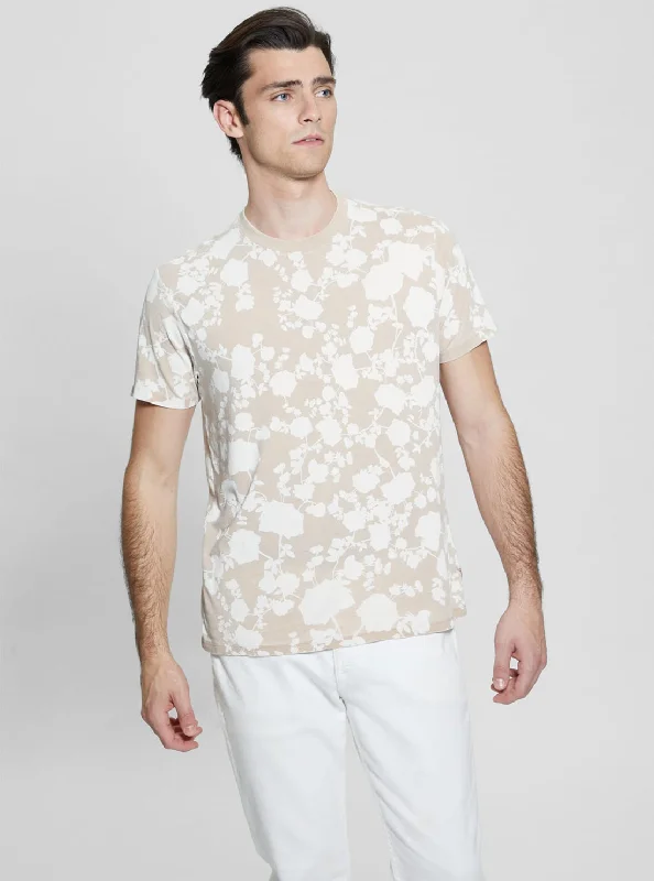 Men's eco-friendly bamboo t-shirt-Eco Beige Floral Burnout T-Shirt