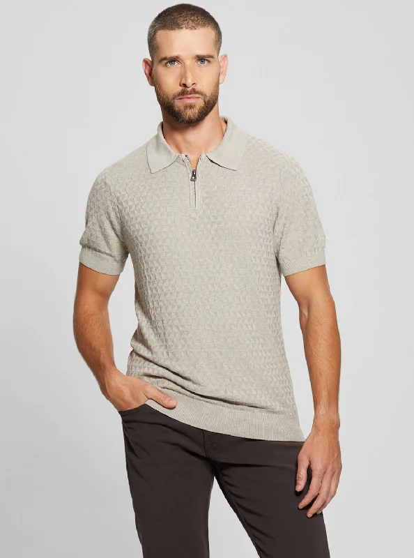 Men's unique design t-shirt-Beige Checkered Kyle Polo T-Shirt