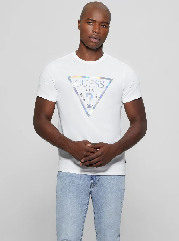 Men's unique design t-shirt-White Iridescent Logo T-Shirt