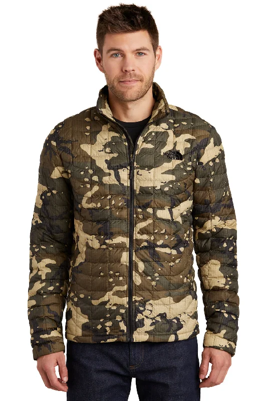 Men's eco-conscious fleece jacket-The North Face Mens ThermoBall Trekker Water Resistant Full Zip Jacket - Burnt Olive Green Woodchip Camo - Closeout