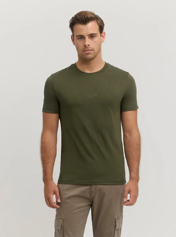 Men's hand-painted t-shirt-Eco Olive Green Logo Aidy T-Shirt