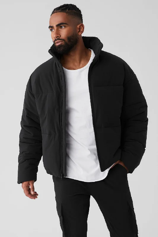 Men's antibacterial utility jacket-Stretch Woven Street Puffer - Black