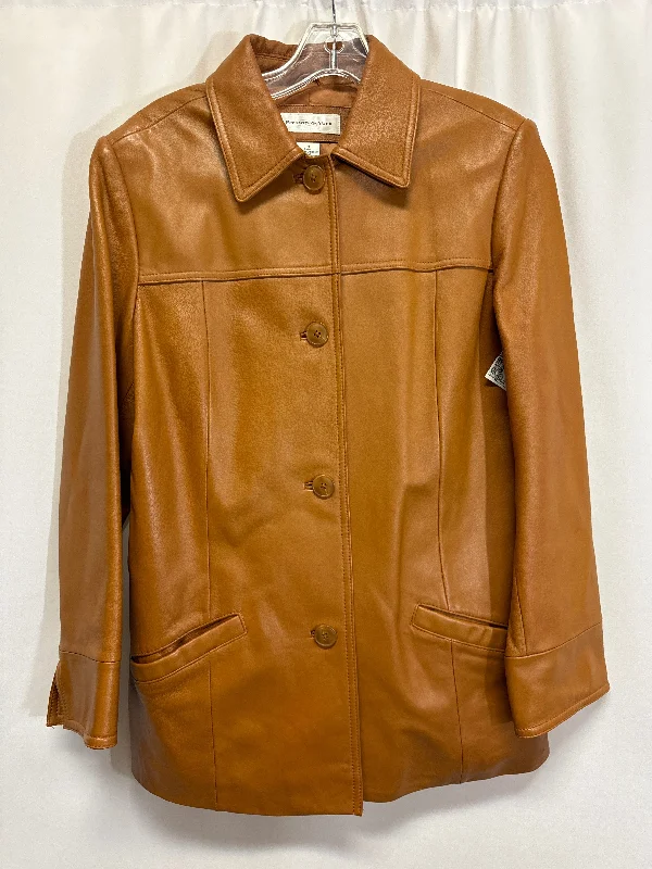 Men's versatile trench coat-Jacket Leather By Preston And New York In Brown, Size: M