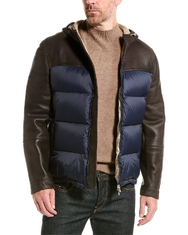 Men's quick-dry field jacket-Brunello Cucinelli Leather -Trim Down Puffer Coat