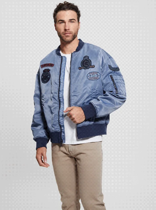 Men's sustainable raincoat-Blue Ace Twill Washed Bomber Jacket