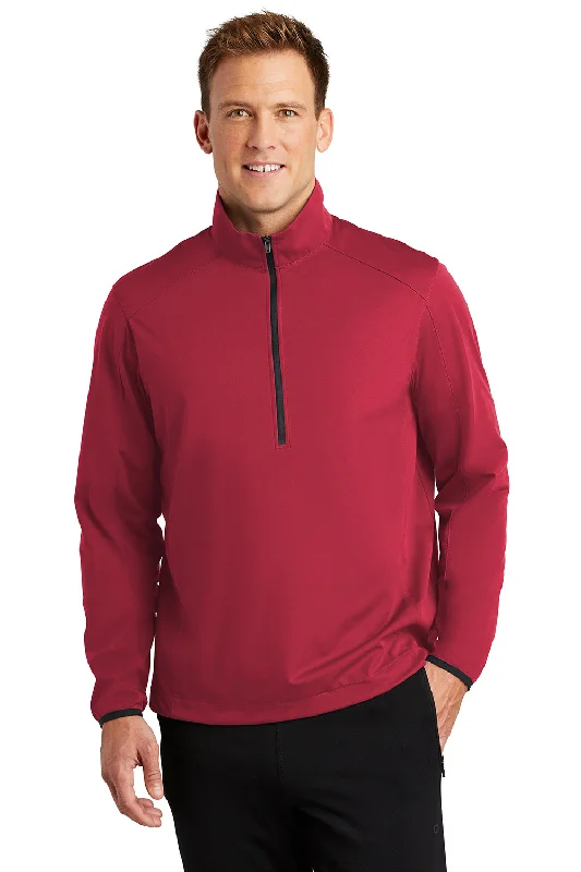 Men's pre-washed fleece-Port Authority Mens Active Wind & Water Resistant 1/4 Zip Jacket - Rich Red - Closeout