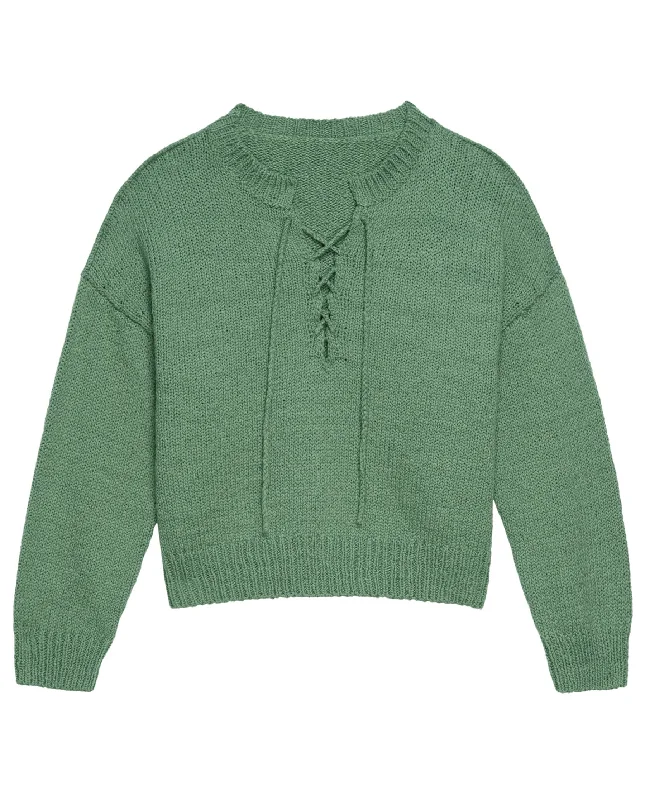 Men's travel knit-The Lace Up Pullover. -- Dried Basil