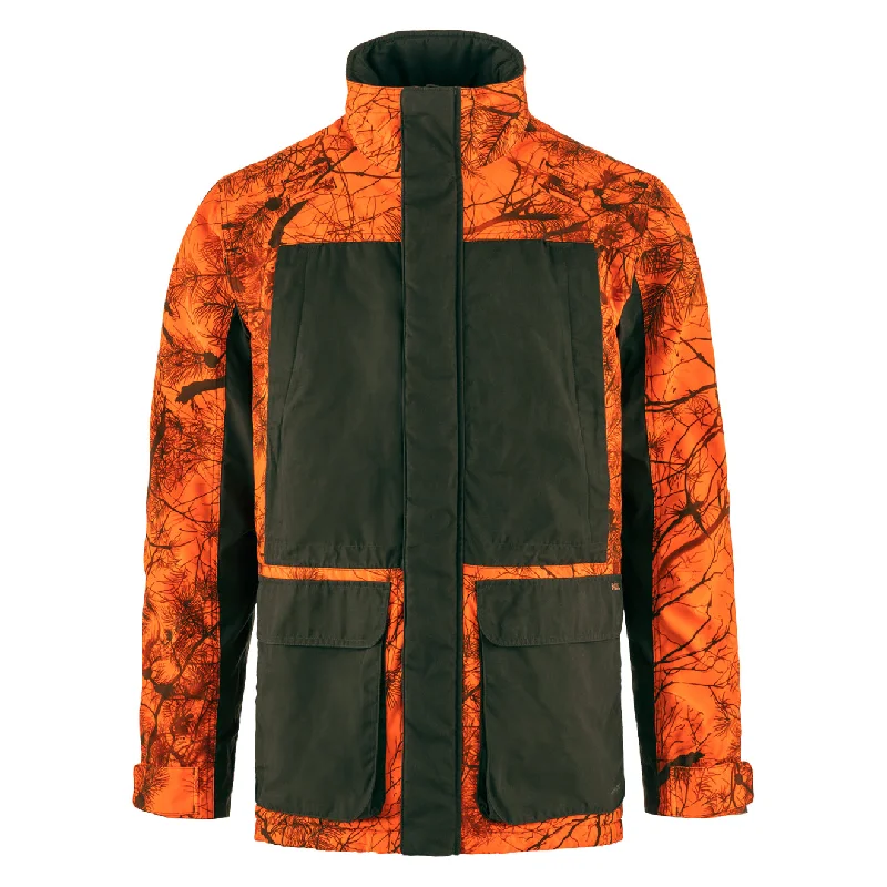 Men's eco-conscious field jacket-Fjallraven Brenner Pro Padded Jacket Orange Multi Camo / Deep Forest