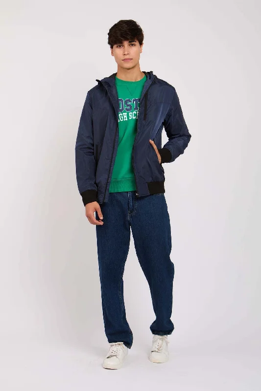 Men's fashion-forward softshell jacket-Men Rain Jacket Navy