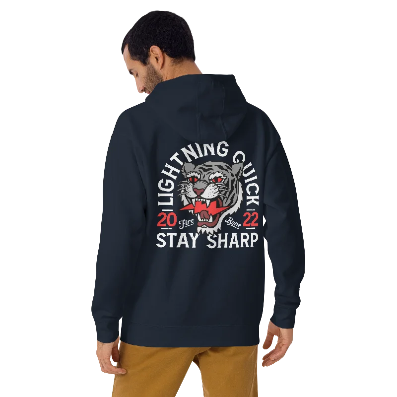 Men's sustainable hoodie-Lightning Tiger - Navy hoodie