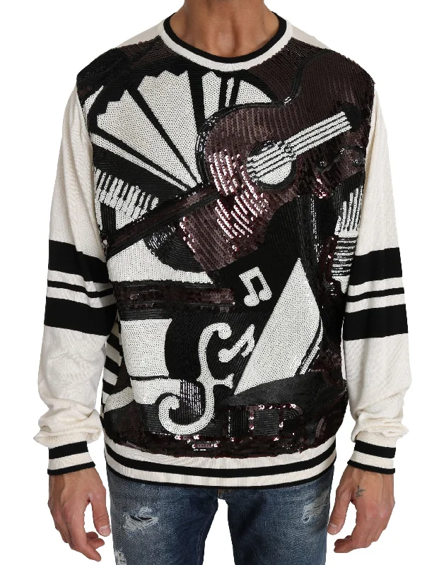 Men's stylish knit-Dolce & Gabbana New York Jazz Sequined Silk Men's Sweater