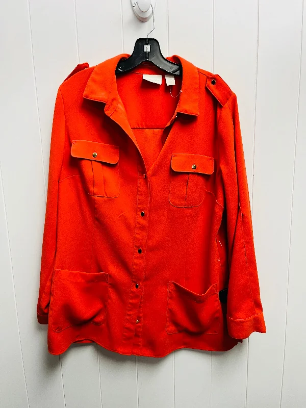 Men's modern field coat-Jacket Shirt By Chicos In Orange, Size: L