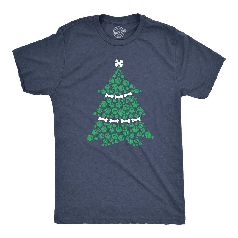 Men's fashion-forward t-shirt-Dog Paw Christmas Tree Men's T Shirt