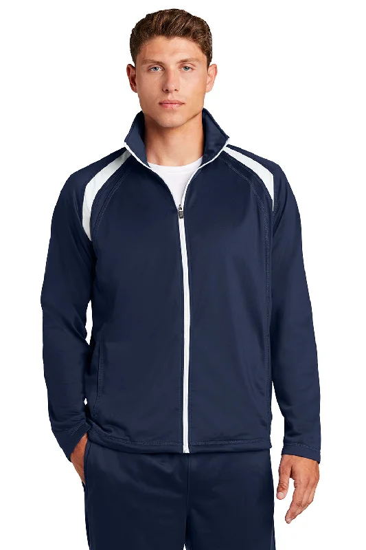 Men's wrinkle-free anorak-Sport-Tek Mens Full Zip Track Jacket - True Navy Blue/White