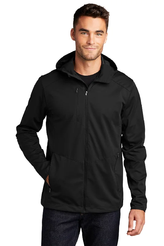 Men's comfortable puffer jacket-Port Authority Mens Active Wind & Water Resistant Full Zip Hooded Jacket - Deep Black