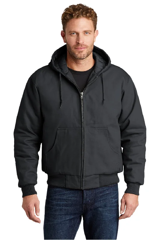 Men's organic bomber-CornerStone Mens Duck Cloth Full Zip Hooded Jacket - Charcoal Grey