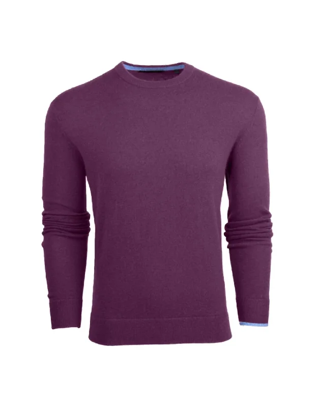 Men's high-performance knitwear-Tomahawk Cashmere Crewneck Sweater In Aubergine