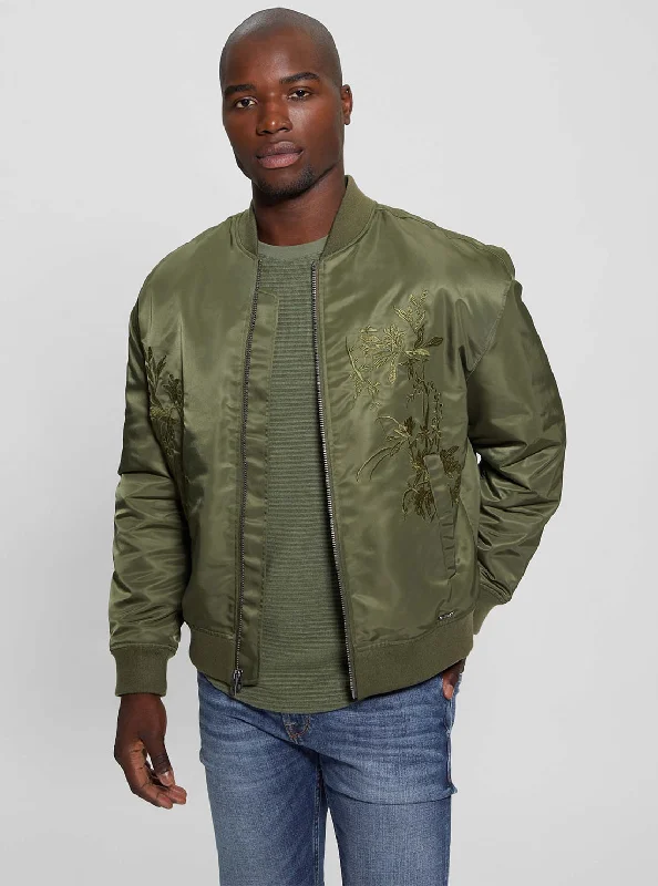 Men's quick-dry field jacket-Green Twill Hawk Bomber Jacket