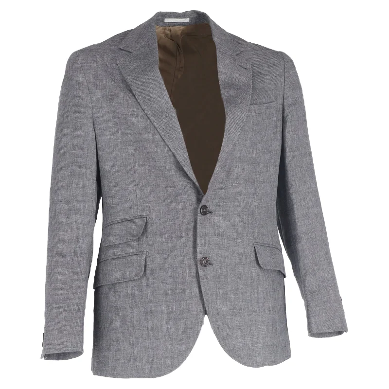 Men's pre-washed anorak-Brunello Cucinelli Single-Breasted Blazer with Pockets in Grey Wool