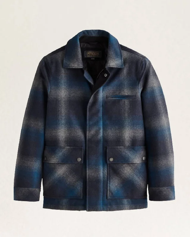 Men's sporty windbreaker-Eugene Field Jacket In Blue Grey Plaid