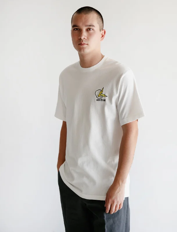 Men's distressed t-shirt-Embroidered Clean T White