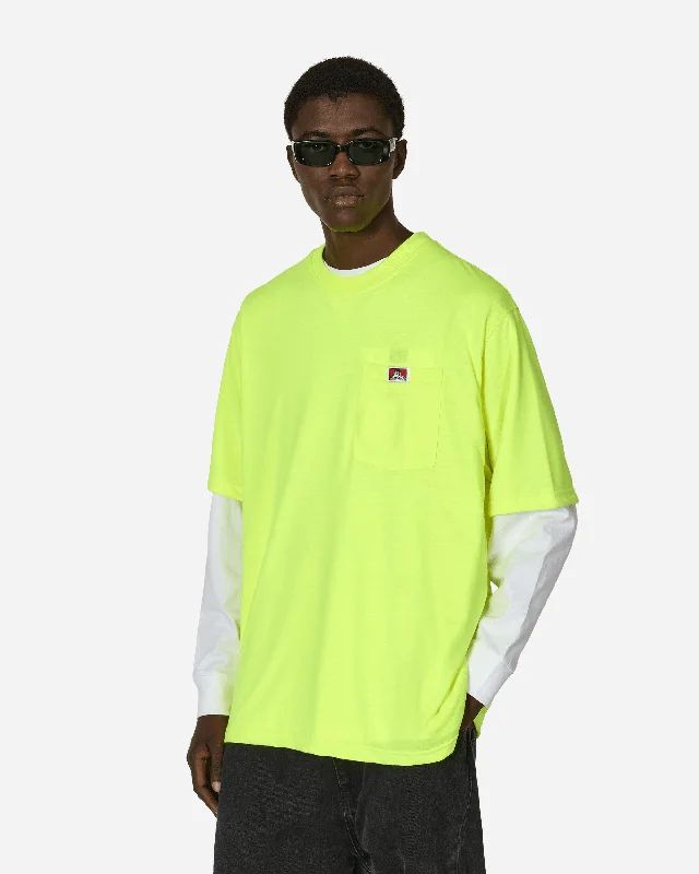 Men's wrinkle-resistant t-shirt-Heavy Duty Classic Label Pocket T-Shirt Hi Vis Green