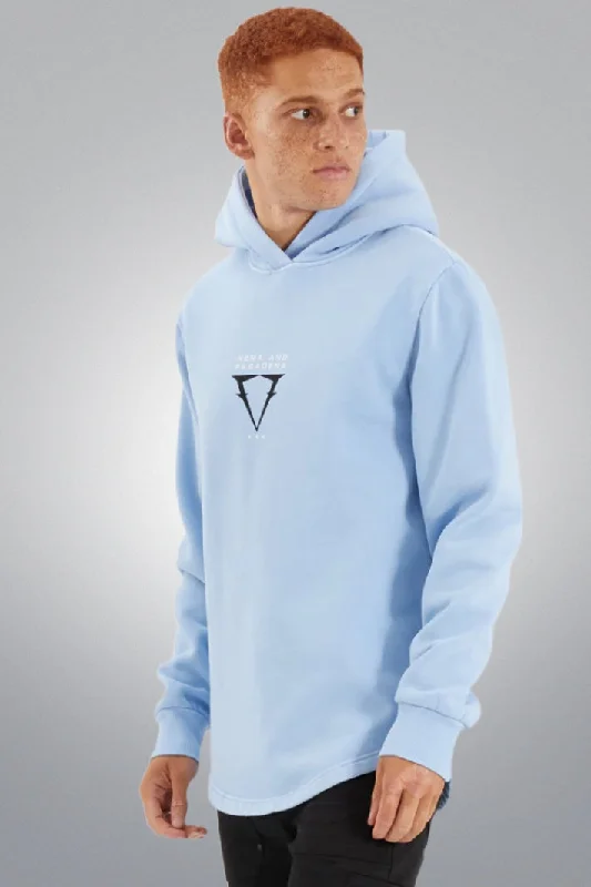 Men's ultra-light hoodie-NENA & PASADENA Mens Data Dual Curved Hem Hoodie - Pigment Placid Blue