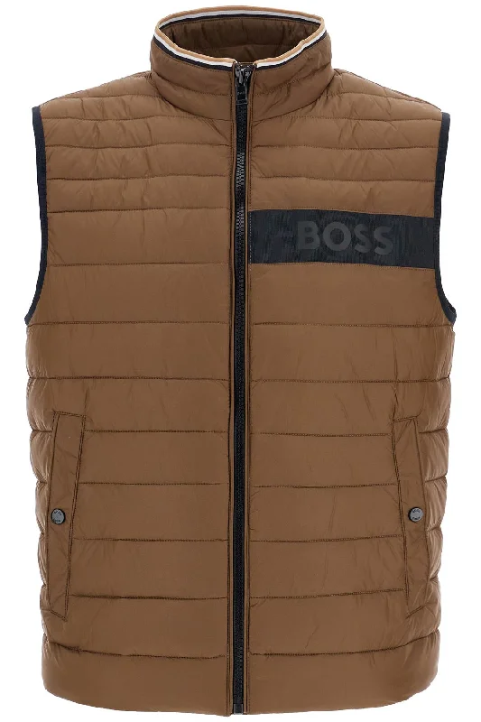 Men's comfortable puffer jacket-Boss Men's Gilet Trapuntato  In Poliestere Riciclato Con Zip