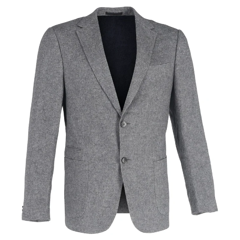 Men's versatile fleece-Ermenegildo Zegna Micro Houndstooth Single-Breasted Blazer in Grey Wool