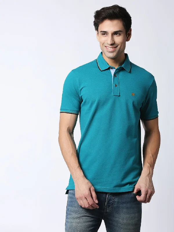 Men's adaptable athletic polo shirt-Teal Green Pique Lycra Polo T-Shirt