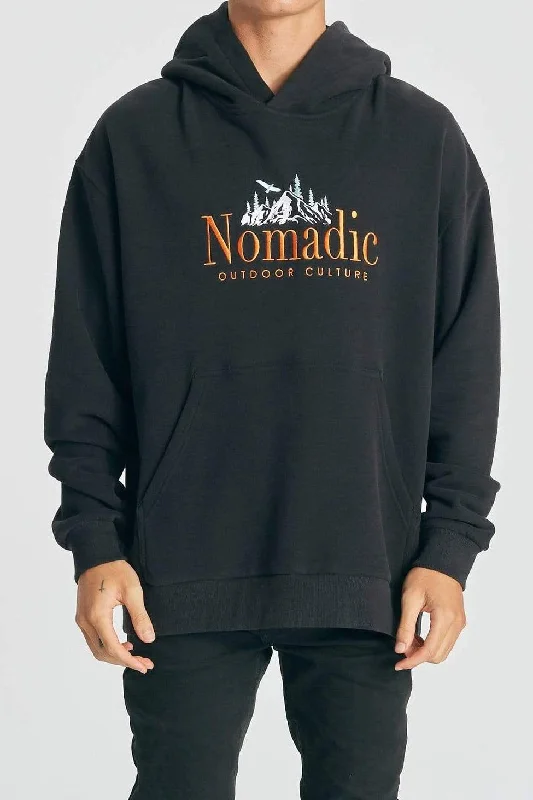 Men's weatherproof hoodie-Nomadic Paradise MENS SURREAL RELAXED HOODED SWEATER - JET BLACK