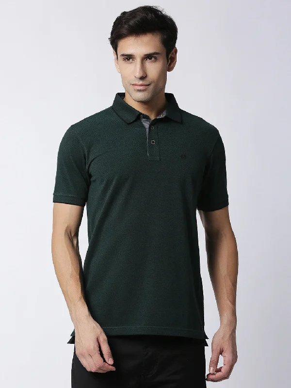 Men's naturally breathable polo shirt-Bottle Green Bird Eye Pique Polo T-Shirt