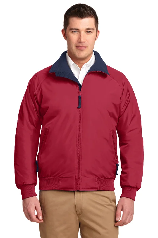 Men's wrinkle-free parka-Port Authority Mens Challenger Wind & Water Resistant Full Zip Jacket - True Red/True Navy Blue