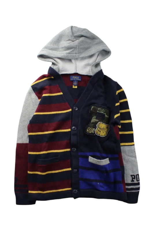 Men's wrinkle-resistant casual polo shirt-Polo Ralph Lauren Hooded Striped Cardigan 7Y