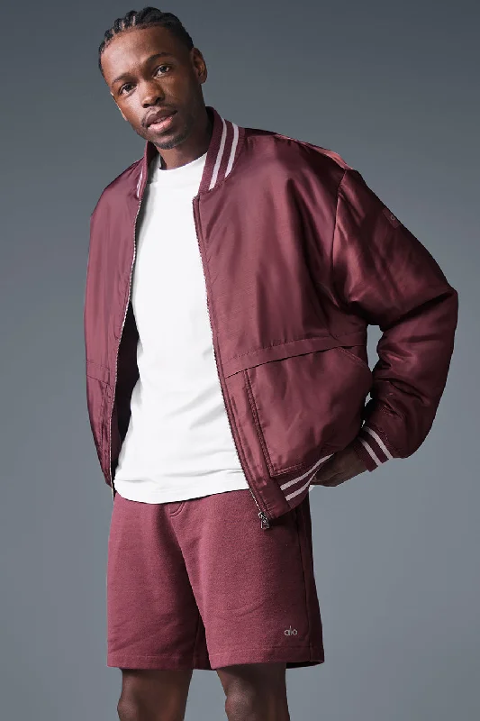 Men's gym performance anorak-Afterglow Varsity Jacket - Burgundy Truffle