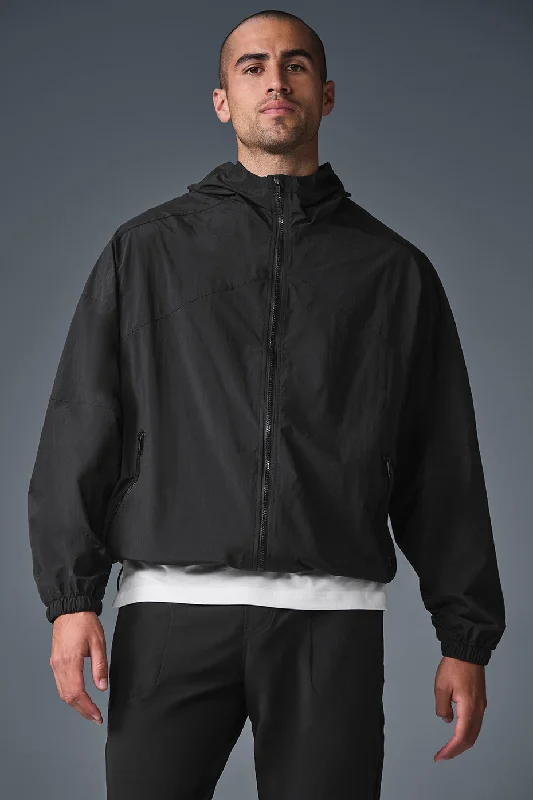 Men's lightweight raincoat-Vantage Nylon Ripstop Track Jacket - Black