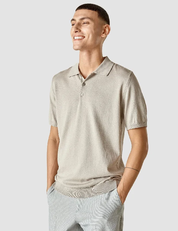 Men's antibacterial travel polo shirt-Silk / Cotton Short Sleeve Polo Light Grey