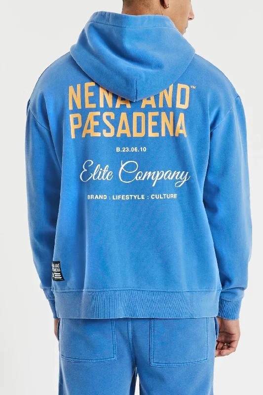 Men's relaxed fit hoodie-NENA & PASADENA Mens Tournament Relaxed Hooded Sweater Pigment Palace Blue